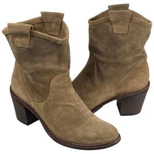 Fiorentini + Baker Tan Italian Suede Leather Heeled Western Ankle Boots Size 38